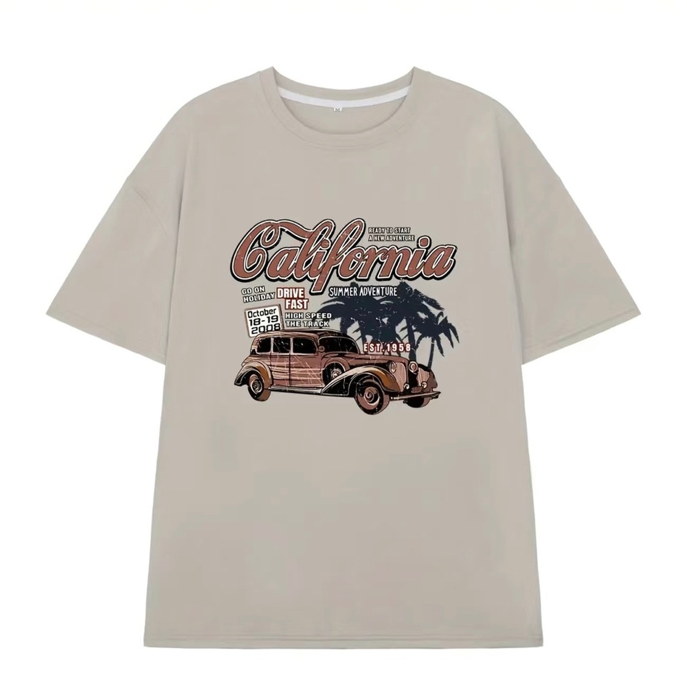 (New) Vintage Car & Letter CALIFORNIA Pattern Print Men's T-shirt